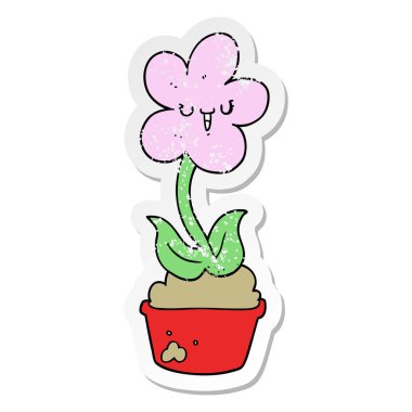 sevimli çizgi çiçek sıkıntılı etiket