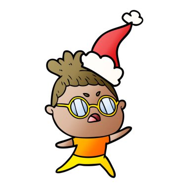 Noel Baba şapkası giyen rahatsız bir kadının degrade çizgi film