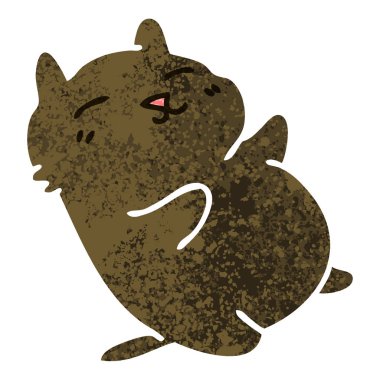 ilginç retro illüstrasyon tarzı çizgi film kedi