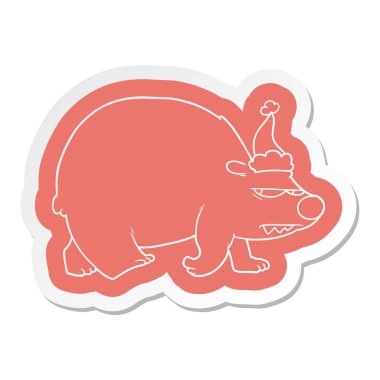 Noel Baba şapkası giyen kızgın bir kutup ayısı ilginç çizgi film etiketi