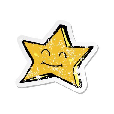 bir çizgi film mutlu yıldız karakteri Retro sıkıntılı etiket