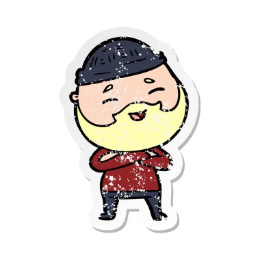 karikatür mutlu bir sakallı adamın sıkıntılı etiket