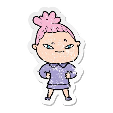 bir çizgi film kadının sıkıntılı etiket