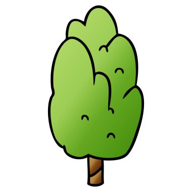 elle çizilmiş degrade çizgi film doodle tek yeşil ağaç