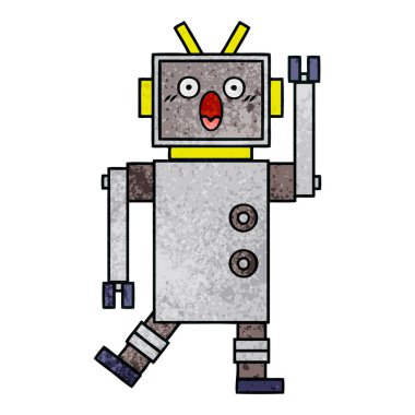 Retro grunge doku karikatür bir robot