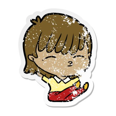 bir çizgi film kadının sıkıntılı etiket