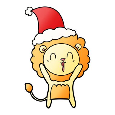 Aslan degrade çizgi film giyen Noel Baba şapkası, gülüyor