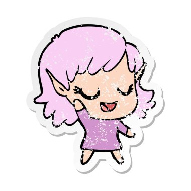 bir mutlu karikatür elf kızın sıkıntılı etiket