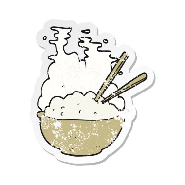 sıcak pirinç bir karikatür kase Retro sıkıntılı etiket