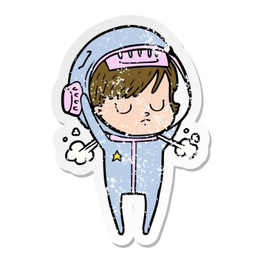 bir çizgi film astronot kadının sıkıntılı etiket