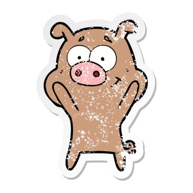 mutlu karikatür domuz bir sıkıntılı etiket