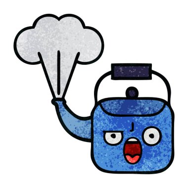 Retro grunge doku karikatür dumanı tüten bir Kettle