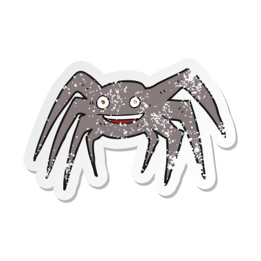 bir karikatür mutlu örümcek Retro sıkıntılı etiket