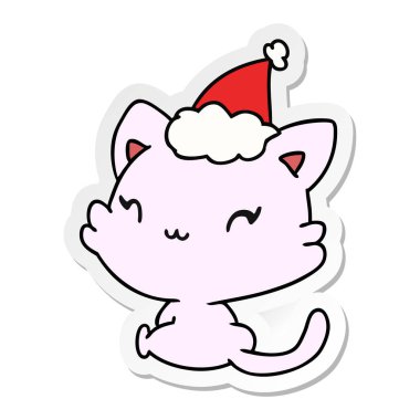 Noel etiket karikatür kawaii kedi