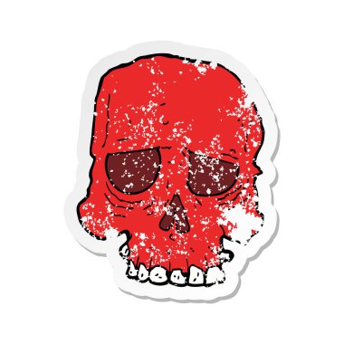 bir çizgi film ürkütücü kafatası Retro sıkıntılı etiket