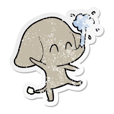 sıkıntılı etiket su spouting bir sevimli çizgi fil