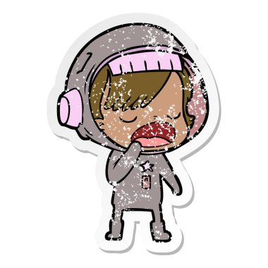 esneme bir karikatür astronot kadının sıkıntılı etiket