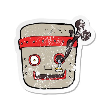 Retro sıkıntılı Etiket cartoon robot baş
