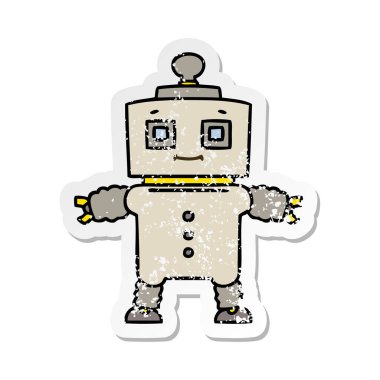 ilginç bir el sıkıntılı Etiket cartoon robot çizilmiş