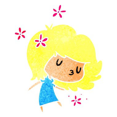 bir şirin kawaii kız Retro karikatür çizimi