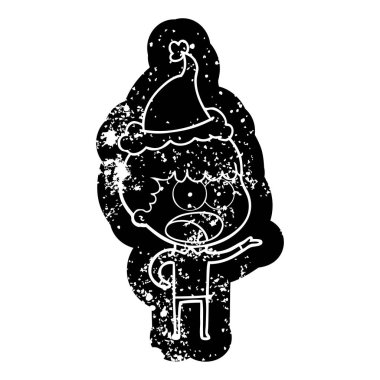 Noel Baba şapkası giyen bir şok adam karikatür sıkıntılı simgesi