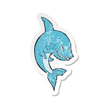 komik karikatür köpekbalığı Retro sıkıntılı etiket