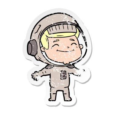 mutlu karikatür astronotun sıkıntılı etiket