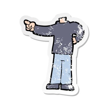 Retro sıkıntılı etiket vücut işaret eden bir karikatür