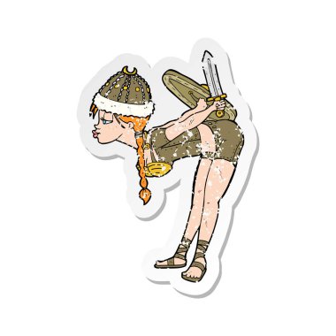 bir karikatür Retro sıkıntılı etiket viking kız