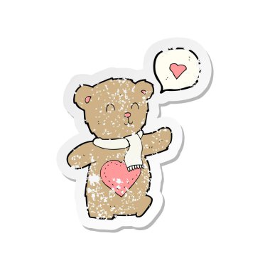 aşk kalp ile bir çizgi film sevimli ayının Retro sıkıntılı etiket