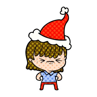 Noel Baba ha giyen bir kız rahatsız çizgi roman tarzı gösteren resim