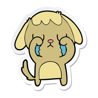 ağlayan bir sevimli çizgi köpek etiket