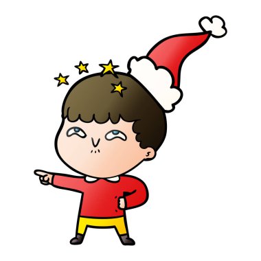 Noel Baba şapkası giyen bir hayran çocuğun degrade çizgi film el çekilmiş