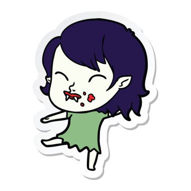 etiket bir karikatür vampir kızın kanlı yanak