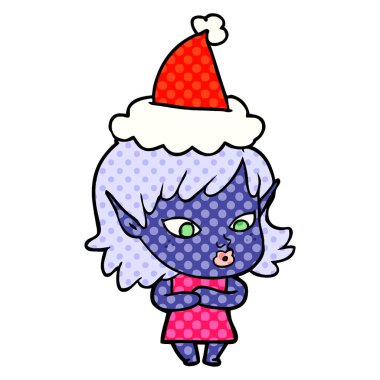 santa giyen bir elf kız güzel çizgi roman tarzı gösteren resim