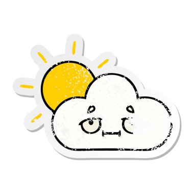 sıkıntılı etiket bulutu ve sevimli çizgi güneş