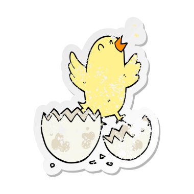 yumurtadan çıkım bir karikatür kuş sıkıntılı etiket