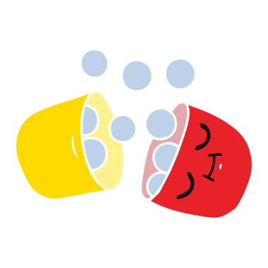 gülümseyen bir hap serbest çizilmiş karikatür