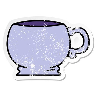 ilginç bir el sıkıntılı etiket karikatür kupa çizilmiş