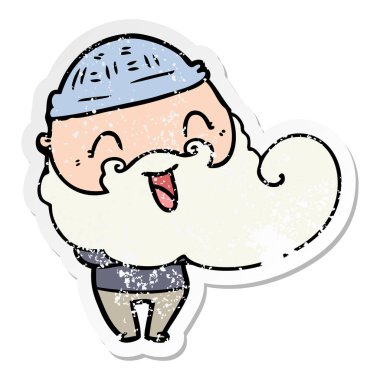 Bu mutlu bir adamın sakalı ve kış şapka ile sıkıntılı etiket