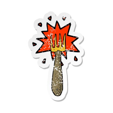 bir çizgi film çatal Retro sıkıntılı etiket