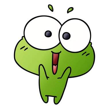 Degrade çizgi film kawaii sevimli kurbağa heyecanlı