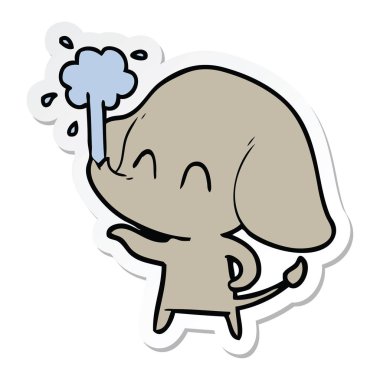 etiket su spouting bir sevimli çizgi fil