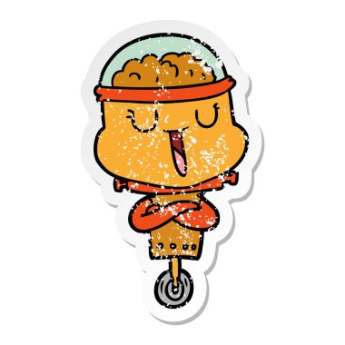 bir mutlu karikatür robot sıkıntılı etiket