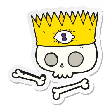 bir çizgi film sihirli taç eski kafatası üzerinde etiket