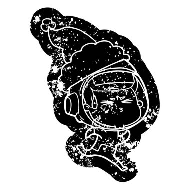 Noel Baba ha giyen stresli bir astronotun karikatür sıkıntılı simgesi