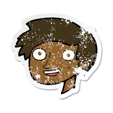 bir karikatür mutlu çocuk yüz Retro sıkıntılı etiket