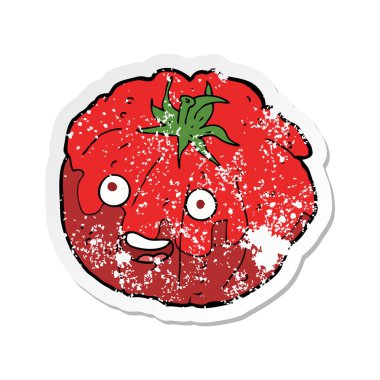 Retro sıkıntılı etiket bir karikatür mutlu domates