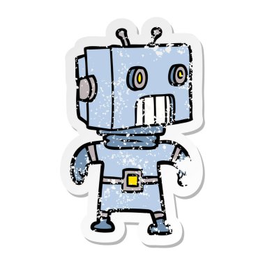 bir çizgi film robot sıkıntılı etiket