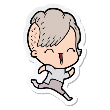 etiket bir karikatür mutlu hippi kız